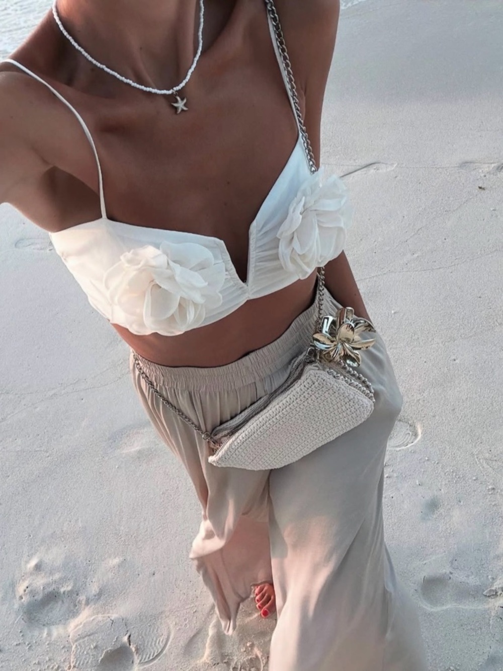 ZARA Crop Top With Textured Flowers